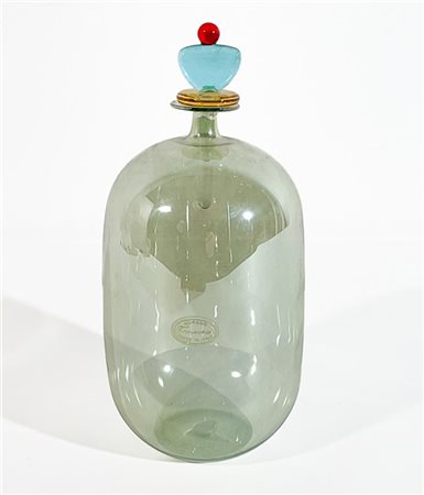 Manifattura di Murano Bottiglia in vetro soffiato fortemente iridato con tappo i