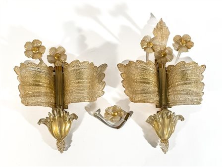 Barovier e Toso Coppia di lampade da parete della serie "Grand Hotel". Murano, a