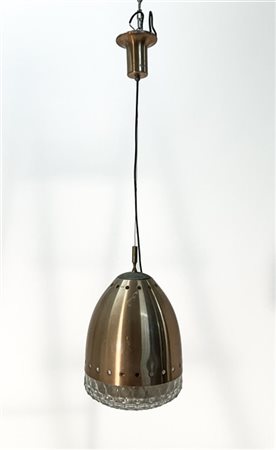 Lampada a sospensione con calotta e attacco in alluminio satinato e diffusore i