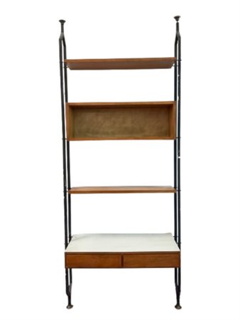 Mobile contenitore/libreria con due ripiani, uno stipo a giorno e un piano con