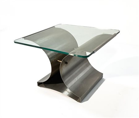 François Monnet (Attribuito)
Tavolino da caffè in lastra d'acciaio e cristallo m