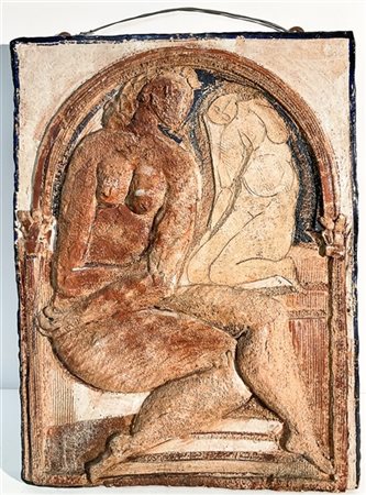 Manifattura italiana Placca in terracotta invetriata montata su struttura in met