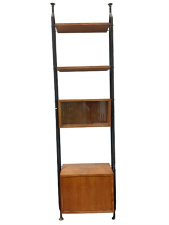 Mobile contenitore/libreria con due ripiani, uno stipo a giorno e uno a ribalta