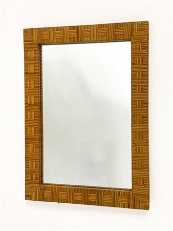 Specchiera con cornice in giunco. Italia, anni '70. (cm 50x70)