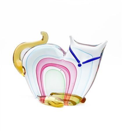 Manifattura di Murano Scultura a forma di gatto in vetro soffiato sommerso polic