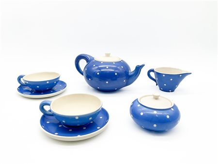 Rometti Ceramiche Servizio da tè in ceramica bianca smaltata blu a pois formato