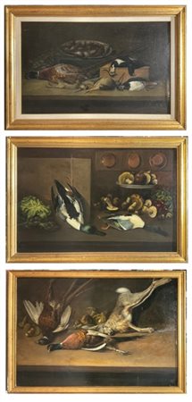 Ignoto di inizio secolo XX, 
Lotto di tre composizioni raffiguranti "Cacciagion