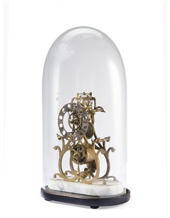 Orologio a scheletro in ottone con quadrante a numeri romanei, movimento solo t