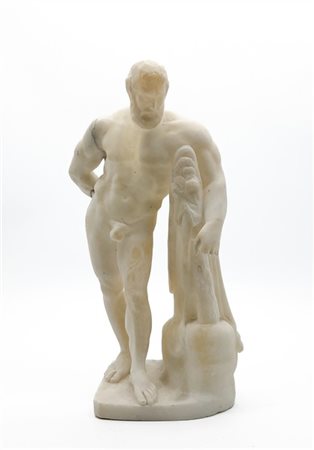 Scultura in alabastro raffigurante l'Ercole Farnese (h cm 34) (difetti, restaur