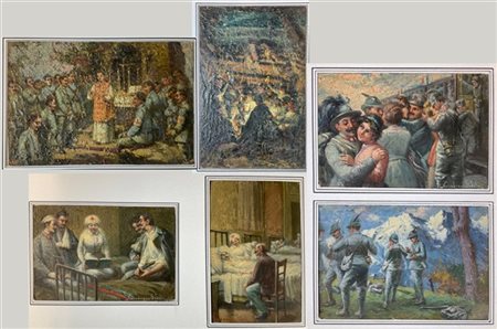 Nazzareno Sidoli, lotto composto da sei dipinti ad olio su cartoncino raffigura