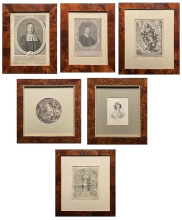 Lotto composto da sei tra incisioni e acqueforti dai secoli XVII a XIX, di sogg