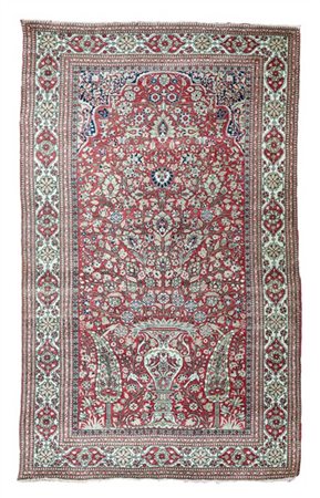 Tappeto preghiera Keshan, Persia, secolo XX. Mirab decorato da un grande vaso d