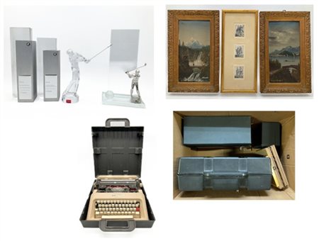 Cartone contenente numerosi trofei del golf di cui uno in cristallo Baccarat, m