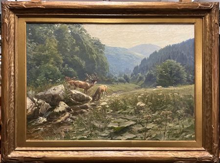 Albert Holz "Cervi al ruscello" 
olio su tela (cm 70x100)
firmato e iscritto in