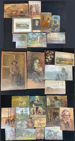 Cartone contenente diversi dipinti di vari autori, alcuni con firme non pertine