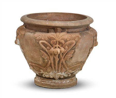 Vaso in terracotta Liberty con decoro a rilievo a frutti e foglie (h cm 52) (di