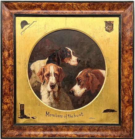 ARTHUR CHARLES DODD "Members of the hunt" 
olio su compensato tondo (cm d. 41)