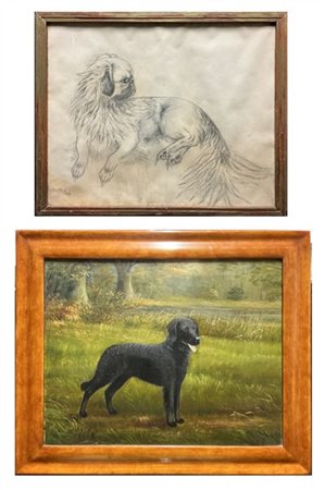 Lotto composto da un olio su tela e un carboncino su carta di diversi autori de