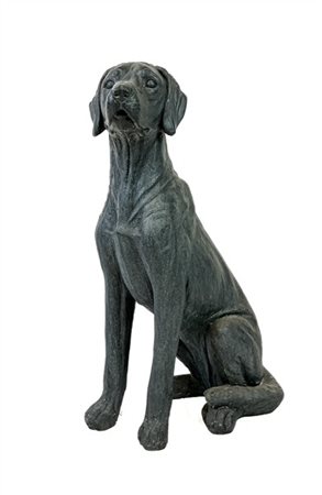 Figura di cane da caccia assiso realizzato in resina verniciata (h cm 66) (liev