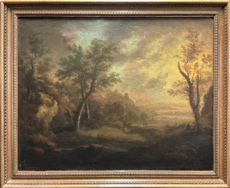 Ignoto della fine del secolo XVIII

"Paesaggio boschivo con personaggi"
olio su