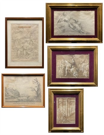 Lotto composto da quattro disegni di epoche e tecniche differenti, di cui tre a