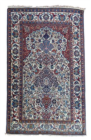 Tappeto preghiera Keshan, Persia, secolo XX. Mirab decorato da vaso fiorito nei