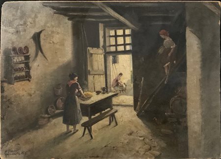 Ignoto "Interno di abitazione" 
olio su cartone (cm 27x38)
reca firma non coeva