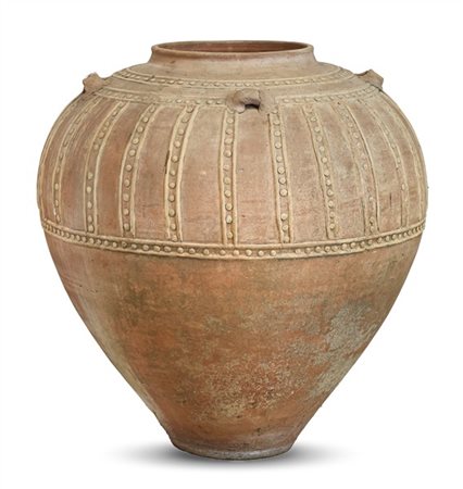 Grande orcio piriforme in terracotta a quattro anse (h cm 84) (difetti)