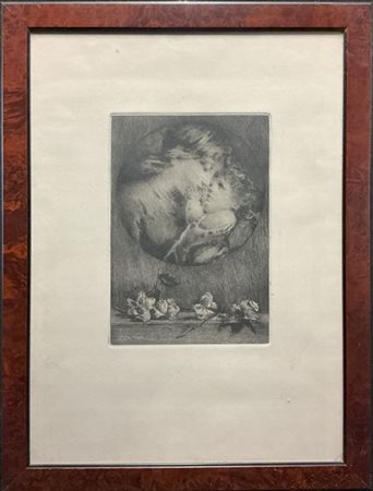 Luigi Conconi "Amor Materno" 
incisione (cm 32x22,5)
in cornice (difetti)