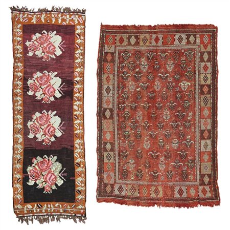 Lotto composto da un Kilim passatoia Karabagh, Caucaso, secolo XX con decoro a