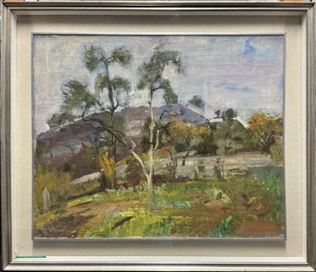 Donato Frisia "Paesaggio con betulle" 
olio su tela (cm 65x80)
in cornice (difet