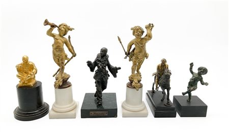 Fonditori del secolo XIX-XX.
Lotto composto da sei figure differenti in bronzo