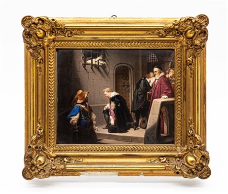 Franz Joseph Lederle Placca in porcellana dipinta in policromia raffigurante il