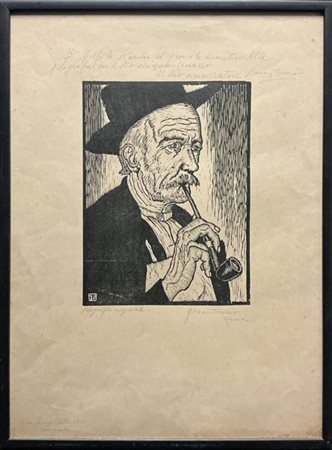 JOSEF HAAS TRIVERIO "Xilografia raffigurante "Uomo con pipa"" 
 
(cm foglio 55x4