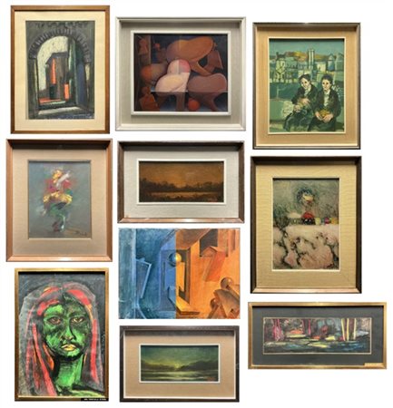 Lotto composto da sei oli su tela e quattro tecniche miste su carta di soggetto