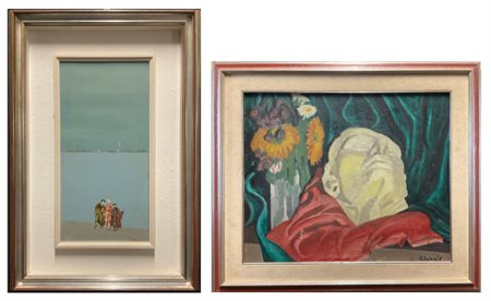 Dubois. Due dipinti ad olio su tela di soggetti e misure differenti (misura max