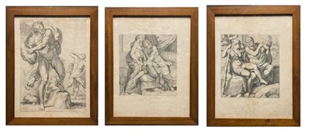 Gruppo di tre acqueforti di Carlo Cesio da Annibale Carracci in Galleria Farnes