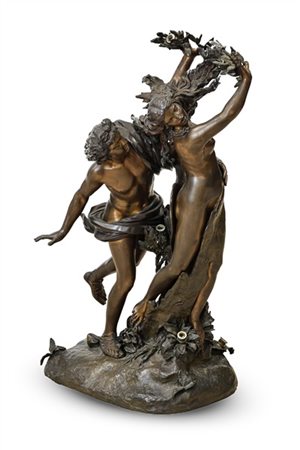 Lampada in bronzo a sei luci a forma di "Apollo e Dafne" a tutto tondo dal mode