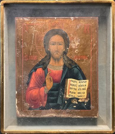 Arte russa, fine secolo XIX. Icona a tempera su tavola raffigurante Cristo Pant