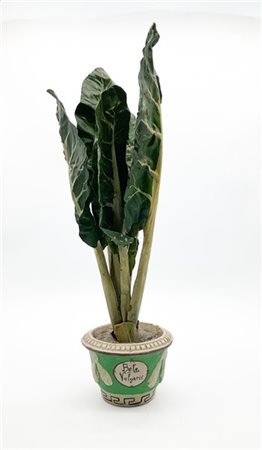 Modellino botanico di "Beta Vulgaris" in lamierino entro vaso in gesso dipinto