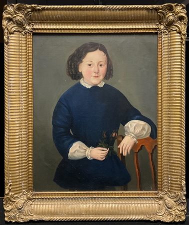 Scuola del secolo XIX

"Ritratto di fanciulla con fiori" 
olio su tela (cm 70x5