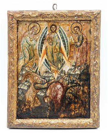 Arte greca (?), secolo XVIII. Icona a tempera su tavola raffigurante la Trasfig