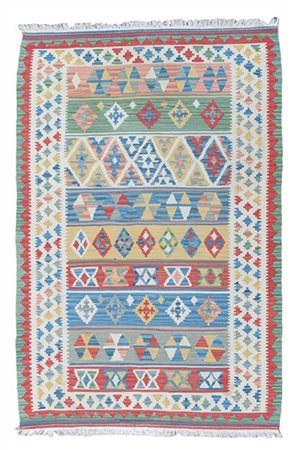 Tappeto Kilim, Caucaso, secolo XX. Decoro geometrico stilizzato in policromia (