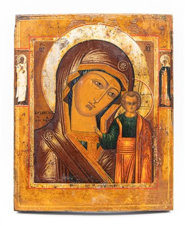 Arte russa, secolo XIX. Icona a tempera su tavola raffigurante la Madonna di Ka