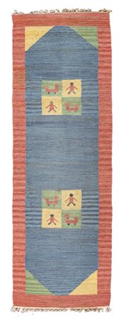 Tappeto passatoia Kilim Azeri, Caucaso, secolo XX. Decoro con personaggi e anim