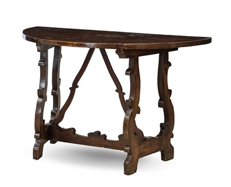 Tavolo da parete con piano a mezza luna tipo fratino con gambe sagomate raccord