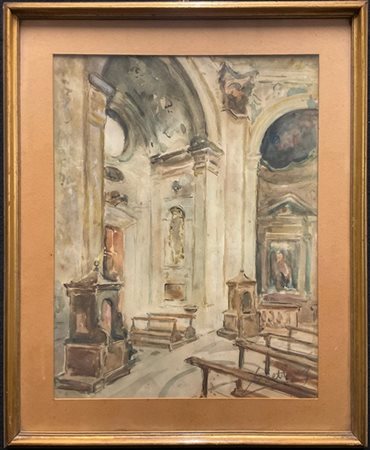 Firma indecifrata del secolo XX

"Interno di chiesa" 
tecnica mista su carta (c