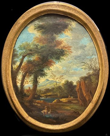 Ignoto

"Paesaggio con figure"
olio su tela ovale (cm 74x59)
in cornice antica