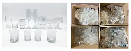 Quattro cartoni contenenti numerosi bicchieri di differenti forme e decoro (dif