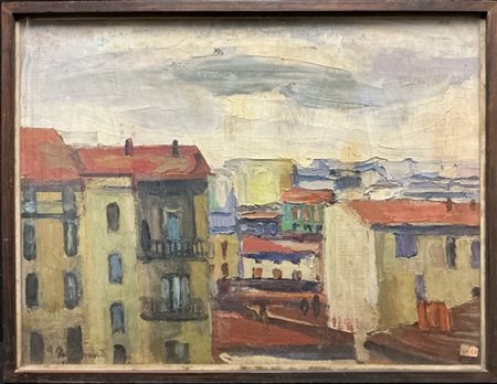 Ampelio Tettamanti "Paesaggio con case" 
olio su tela
cm 60x80
firmato in basso